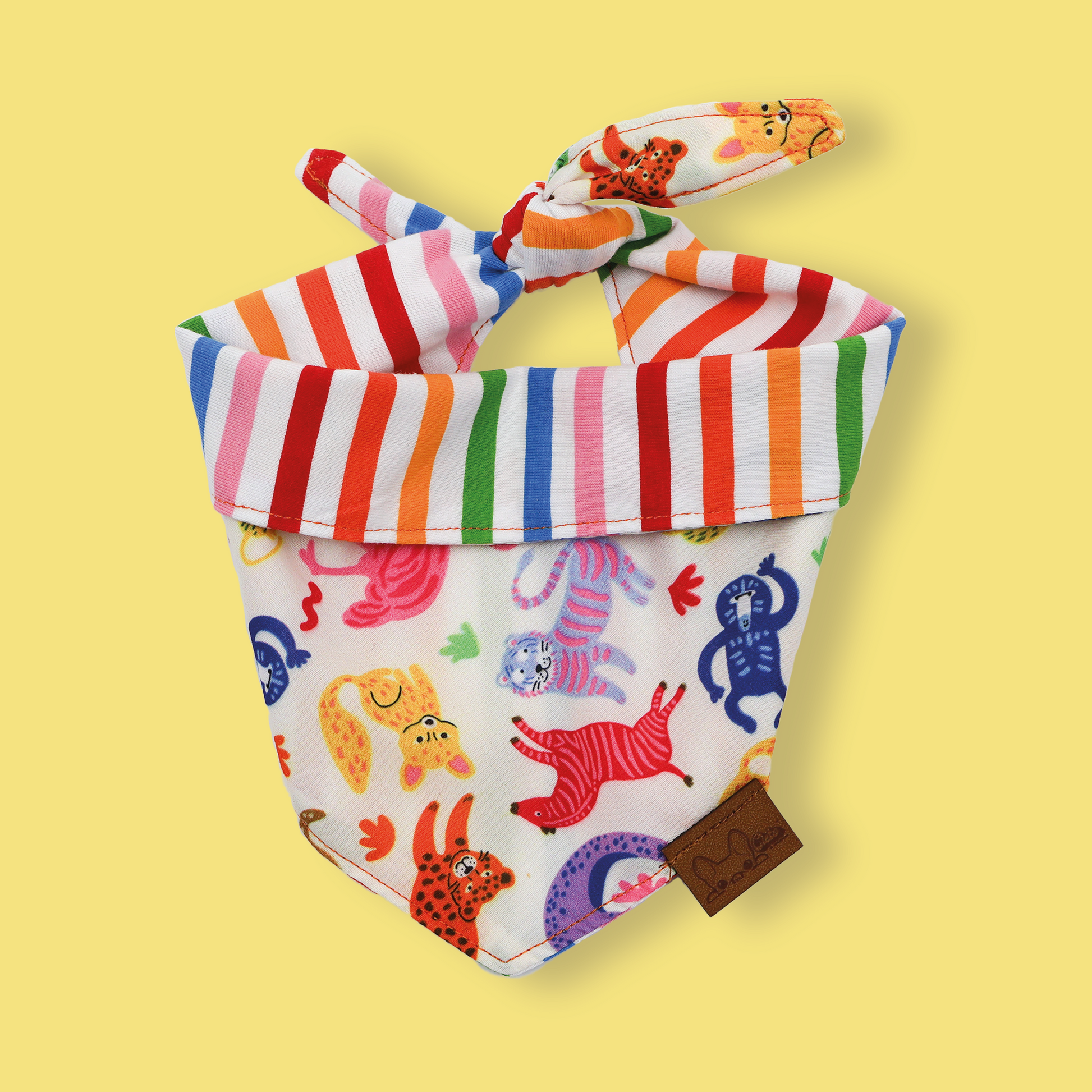 bandana doble vista, lado animales de colores