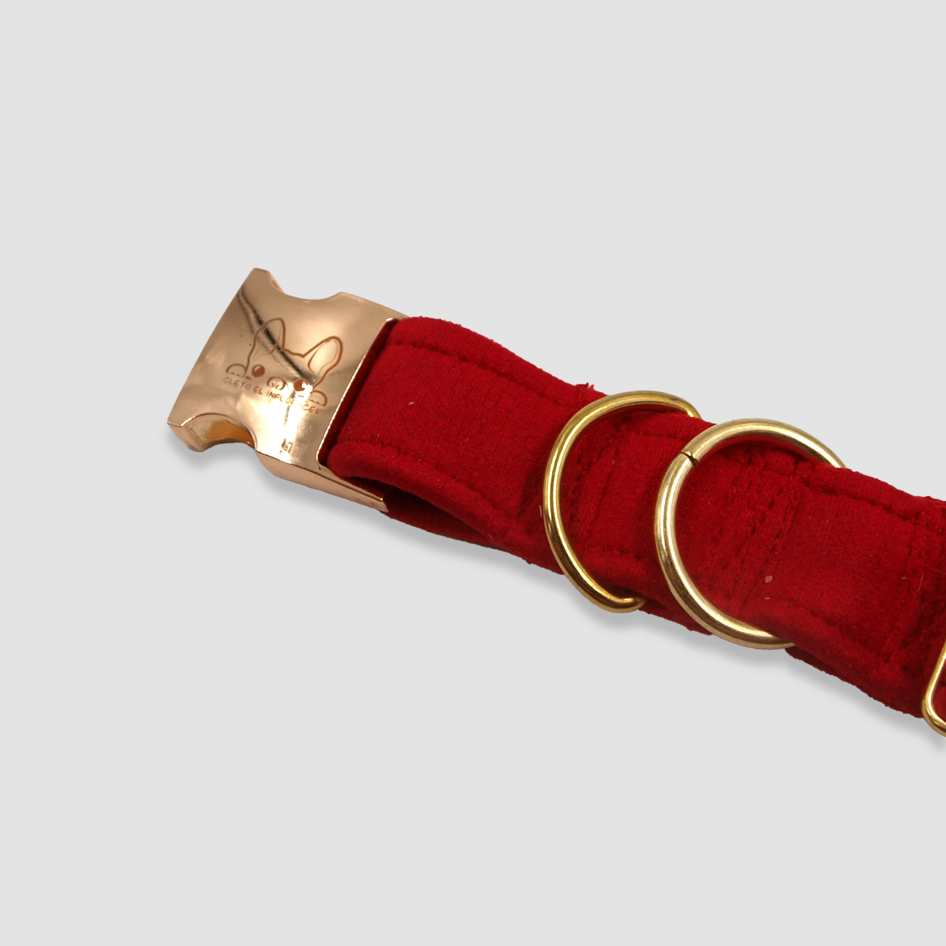 Collar para mascota color rojo con hebilla dorada.
