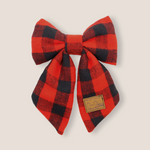 Moño para collar de perro de franela de cuadros rojos con negro