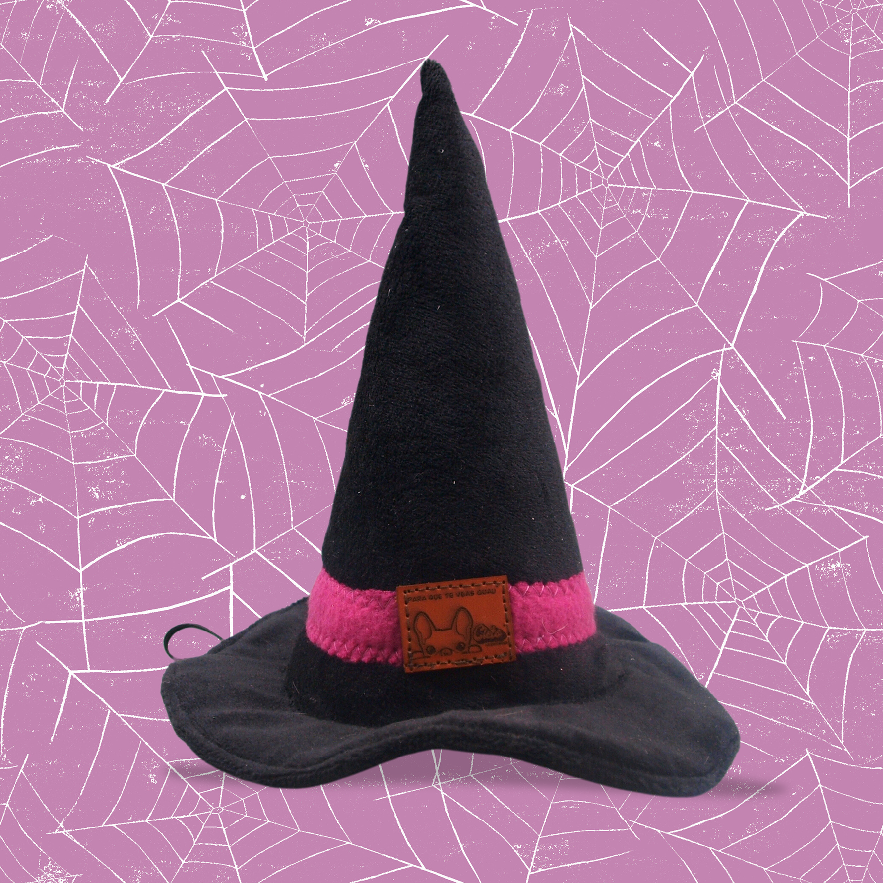 Gorro de bruja con fondo de telaraña.