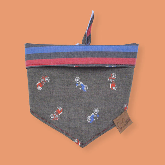 Bandana doble vista para perro, con estampado de motos